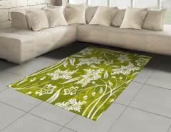 Romantik Dekoratif Çiçekler Halı (Kilim) Yeşil Beyaz