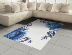 Mavi Deniz Kabuğu Desenli Halı (Kilim) Dekoratif