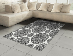 Siyah Beyaz Mandala Çiçekleri Halı (Kilim) Trend