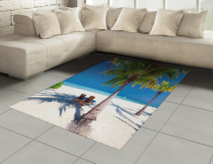 Egzotik Ada Manzaralı Halı (Kilim) Palmiye ve Deniz
