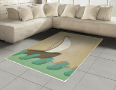 Dalgalar ve Yelkenli Çizimli Halı (Kilim) Kahverengi