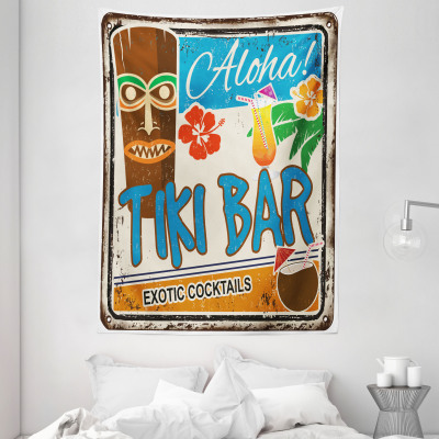 Tiki Bar Tapestry, Rusty Vintage Sign Aloha Exotic Cocktails