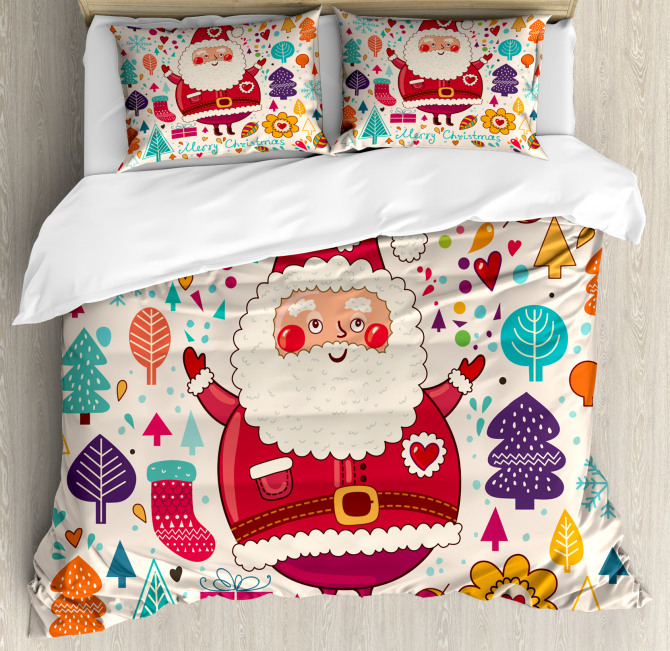 Vintage Santa Artsy Duvet Cover Set