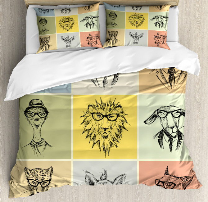 Hipster Monkey Camel Cat Duvet Cover Set Nev 32625 Jpg
