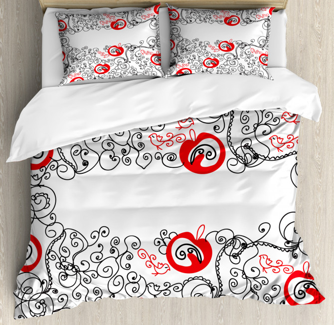 Sketchy Birds Swirls Duvet Cover Set