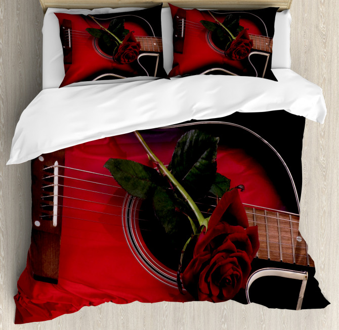 Guitar with Love Rose Duvet Cover Set