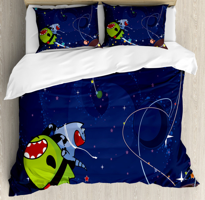 Cartoon Kitten Aliens Duvet Cover Set