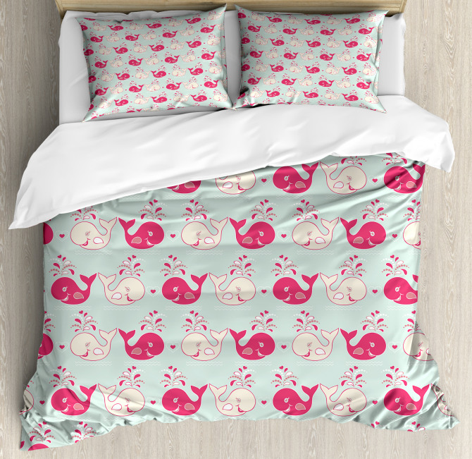 Cute Happy Whales Pattern Duvet Cover Set