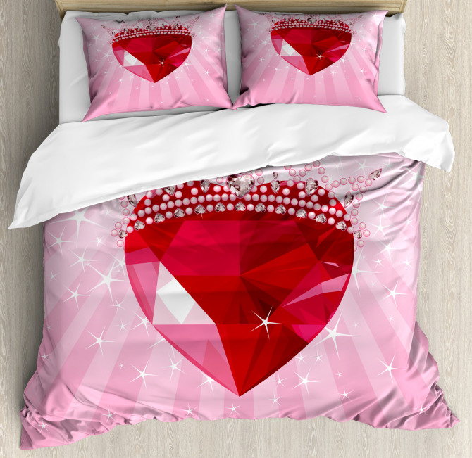Red Heart Crown Girls Duvet Cover Set