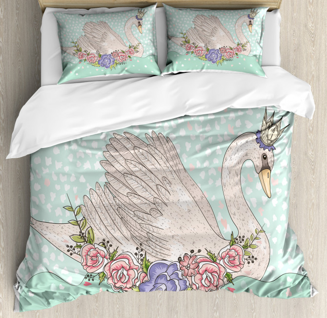 Cartoon Swan on Water Duvet Cover Set