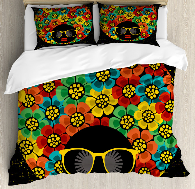 Woman Head Flower Hair Duvet Cover Set