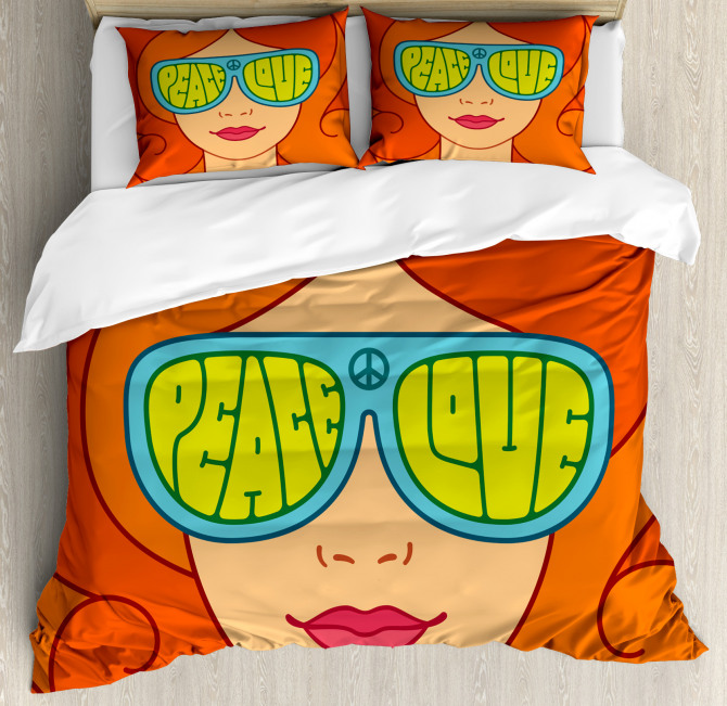 Red Hair Girl Love Peace Duvet Cover Set