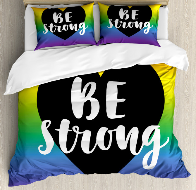 Be Strong Slogan Heart Duvet Cover Set