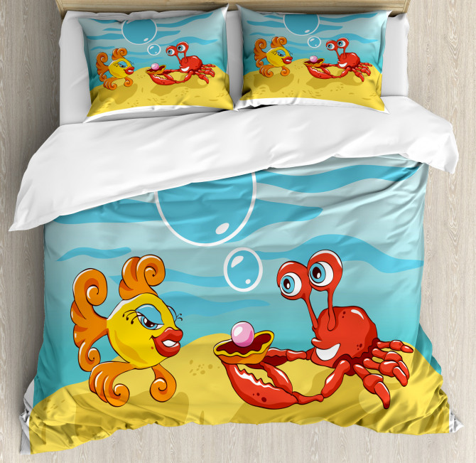 Fish Crab Cartoon Duvet Cover Set