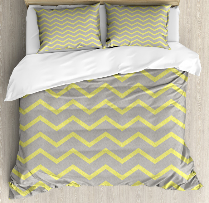 Yellow Grey Zig Zag Duvet Cover Set