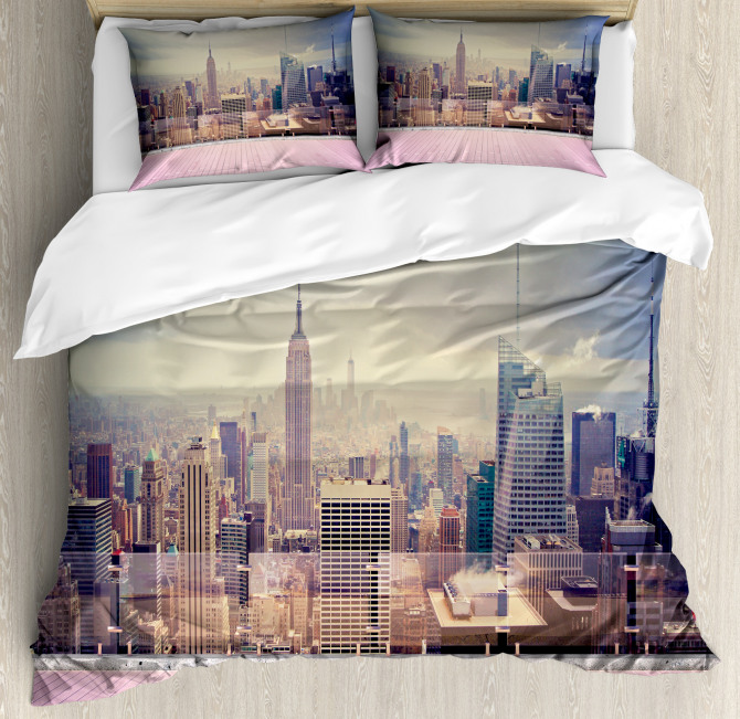 New York Usa Roof View Duvet Cover Set