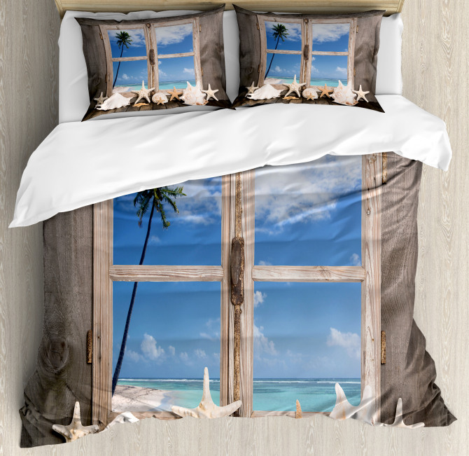 Seashells Starfish Palms Duvet Cover Set