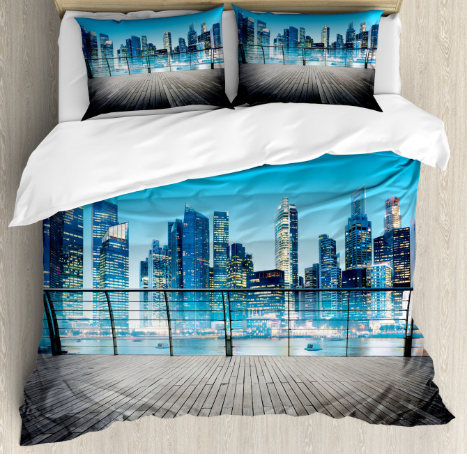 Blurry Skyscrapers Sea Duvet Cover Set