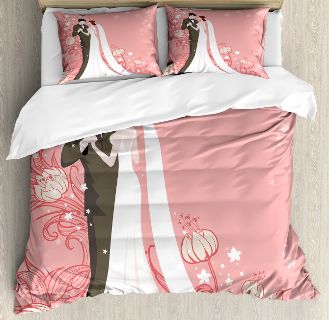 Bride Groom Dancing Floral Duvet Cover Set