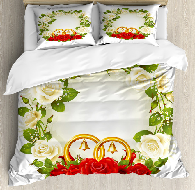 Roses Wedding Rings Duvet Cover Set