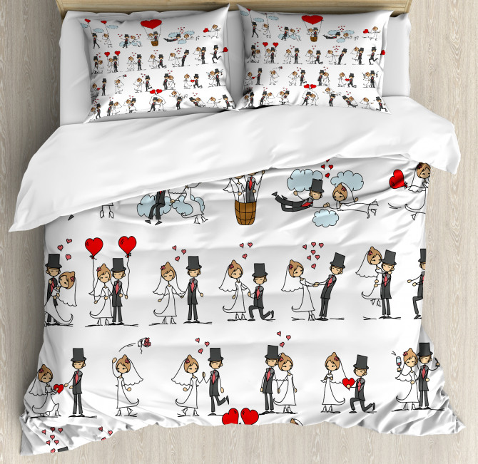 Cute Couple on Clouds Duvet Cover Set