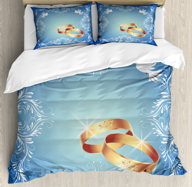Ornament Frame Doves Rings Duvet Cover Set