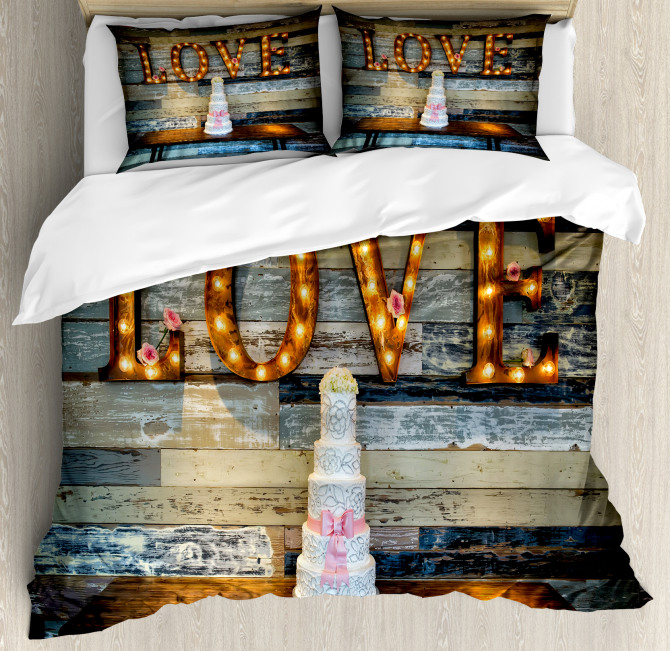 Wedding Cake Love Wood Duvet Cover Set