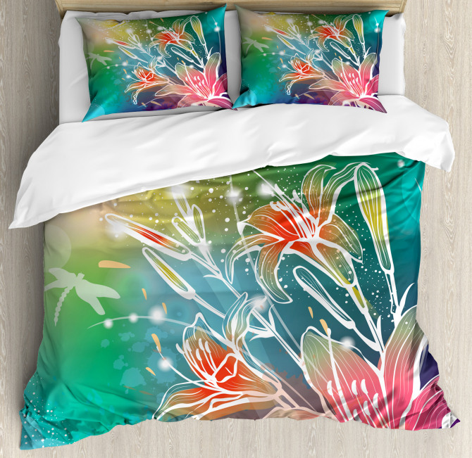 Digital Lilacs Dragonfly Duvet Cover Set