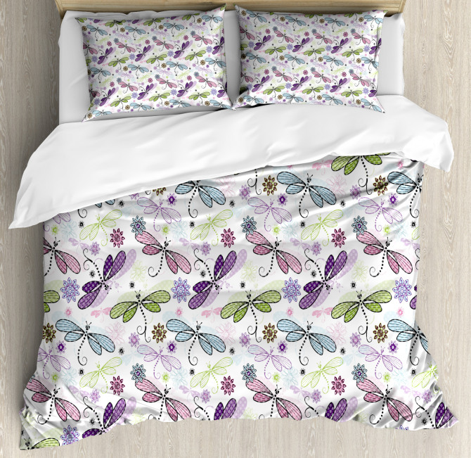Dragonflies Flowers Duvet Cover Set