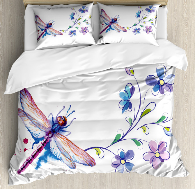 Ivy Flowers Dragonflies Duvet Cover Set