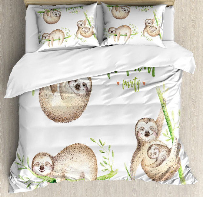Sloth Duvet Cover Cute Babies Palm Leaves Print Nev 37838 Jpg