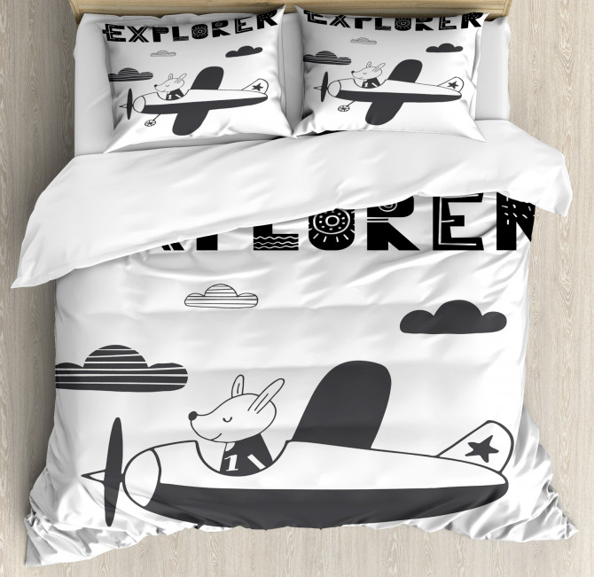 Hand Drawn Bunny Plane Duvet Cover Set Nev 61781 Jpg