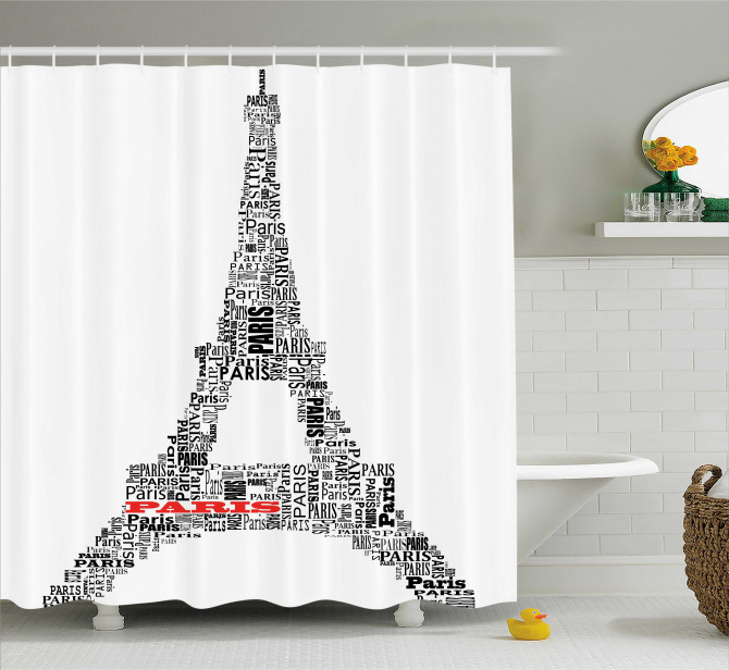 Paris Temalı Duş Perdesi Eyfel Kulesi Siyah Beyaz