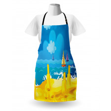 Vibrant Seaside Cartoon Scene Apron