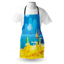 Vibrant Seaside Cartoon Scene Apron