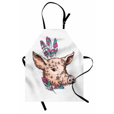 Pig Portrait Feathers Apron