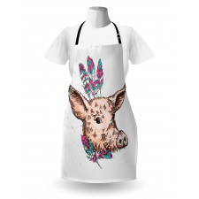 Pig Portrait Feathers Apron