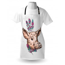 Pig Portrait Feathers Apron