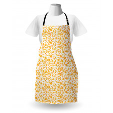 Floral Mutfak Önlüğü Sarı Dekoratif Yıldız Çiçekleri Beyaz Fonlu