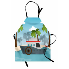 Cartoon Boat Palms Apron