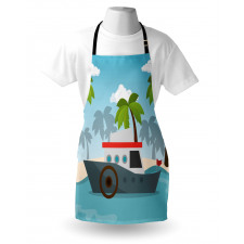 Cartoon Boat Palms Apron