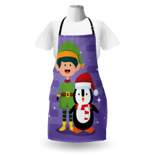 Elf and Penguin Merry Christmas Apron