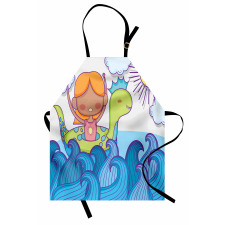 Swimming Wheel Girl Waves Sun Apron