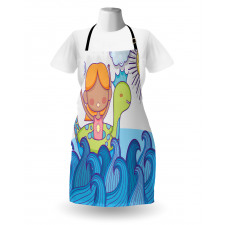 Swimming Wheel Girl Waves Sun Apron