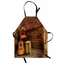 Müzik Mutfak Önlüğü Sandalyeye Yaslanmış Gitar