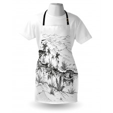 Pencil Drawn River Scenery Apron