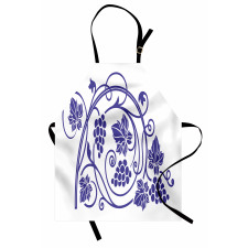 Monotone Grapes Leaves Art Apron