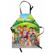 Cartoon Style Family Photo Apron