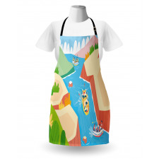 Rafting on River Cartoon Apron