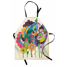 Grunge Style Flowers Artwork Apron